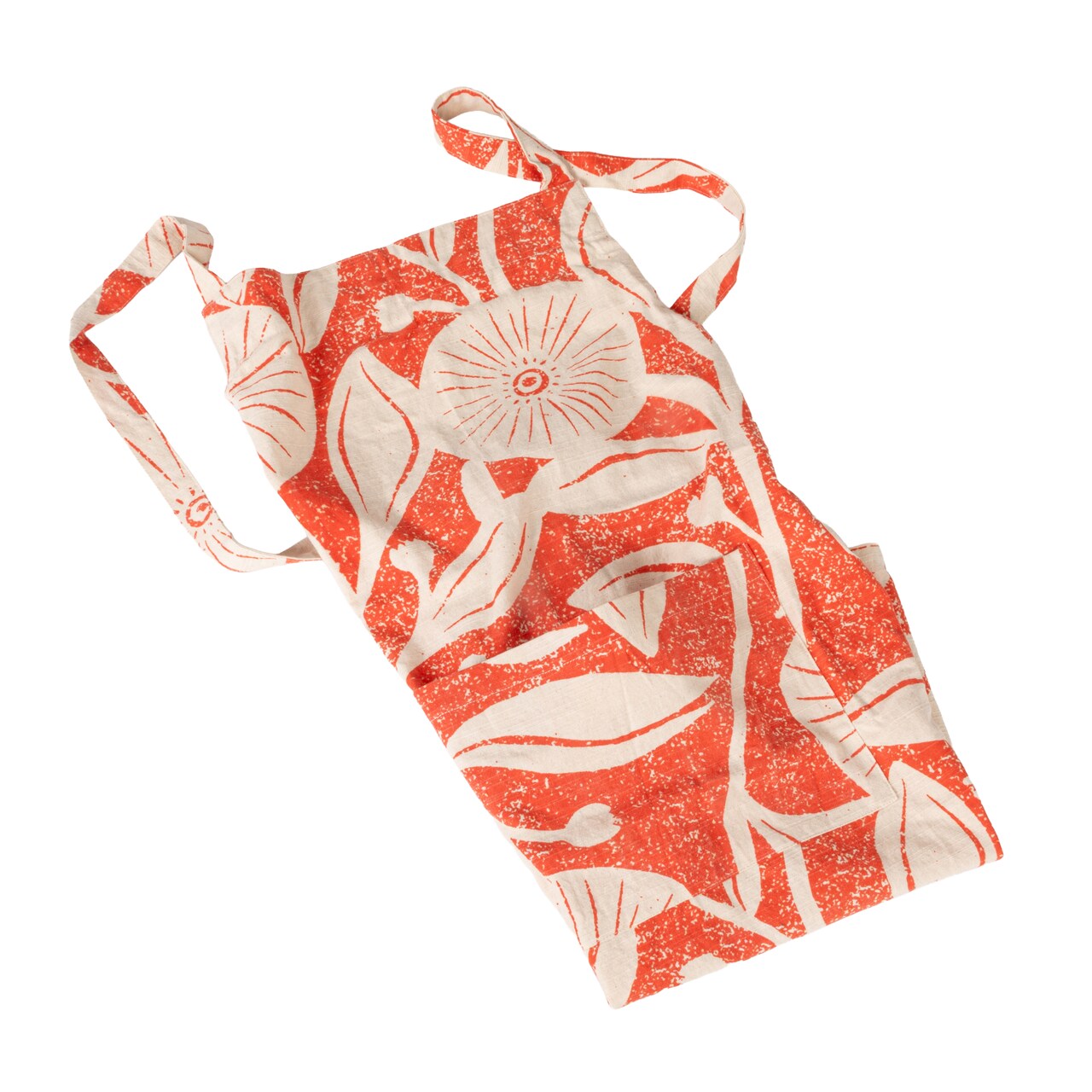 Hello Honey Cotton Printed Crossback Apron with Floral Pattern, Natural & Tomato Color